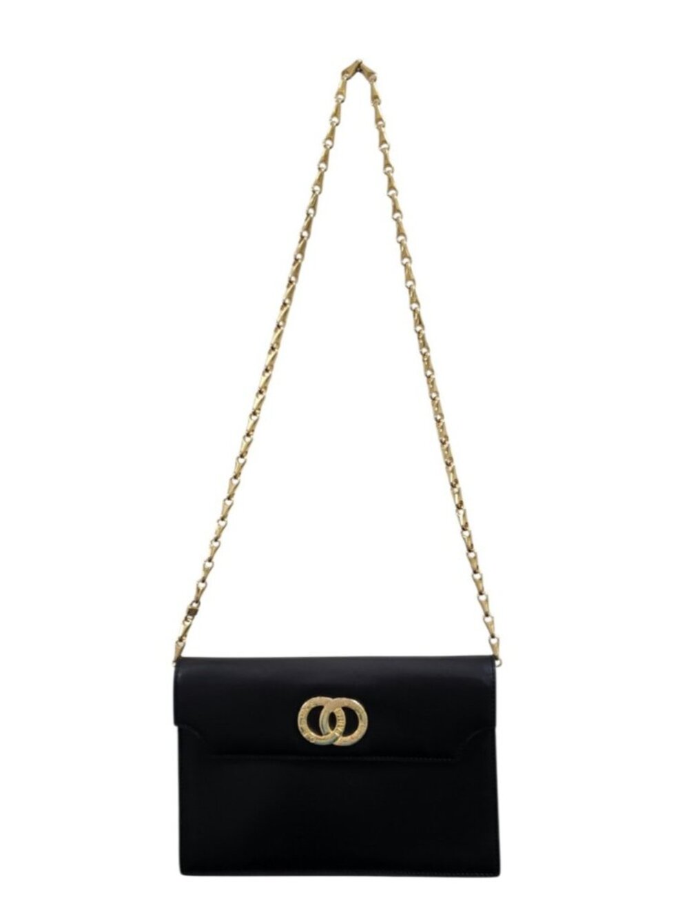 Vintage Celine Paris Black Leather Chain Shoulder Bag France Gold Hardware Rare - Picture 2 of 16